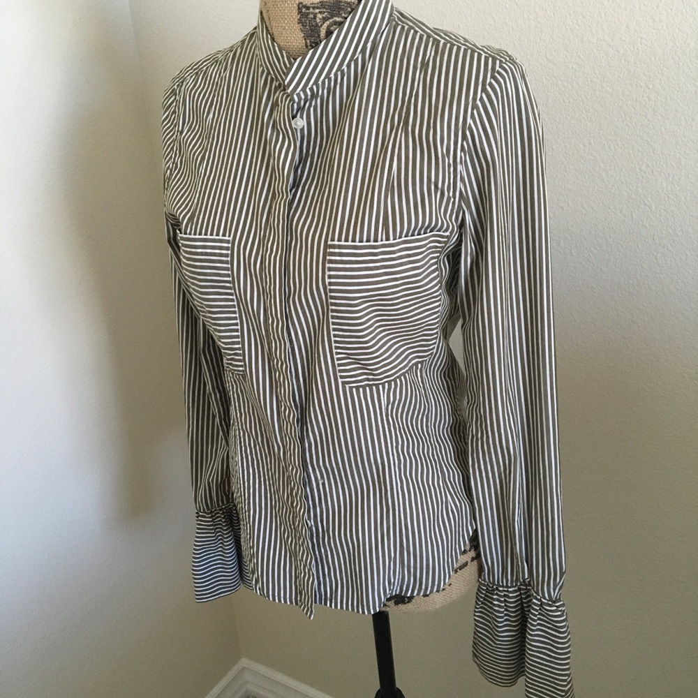 Frame striped blouse with ruffled cuffs
